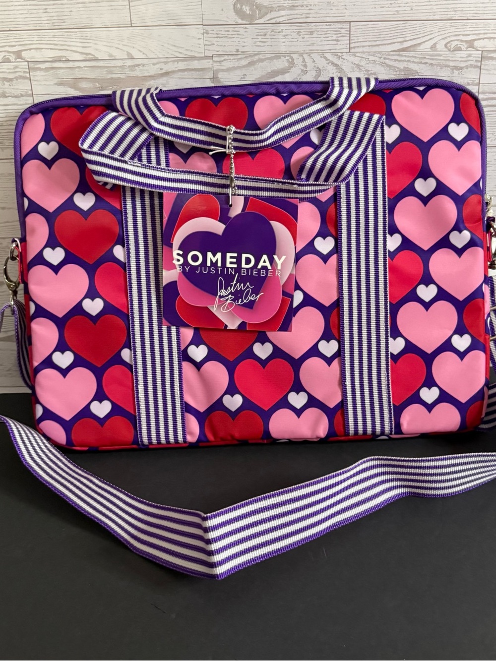Justin Bieber Padded Laptop Bag 13" Polyester Someday Heart Print Purple PinkNEW